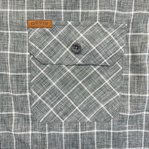 Orvis Button-Down Shirt Men’s 2XL Gray White Windowpane Plaid Short Sleeve - Picture 3 of 11
